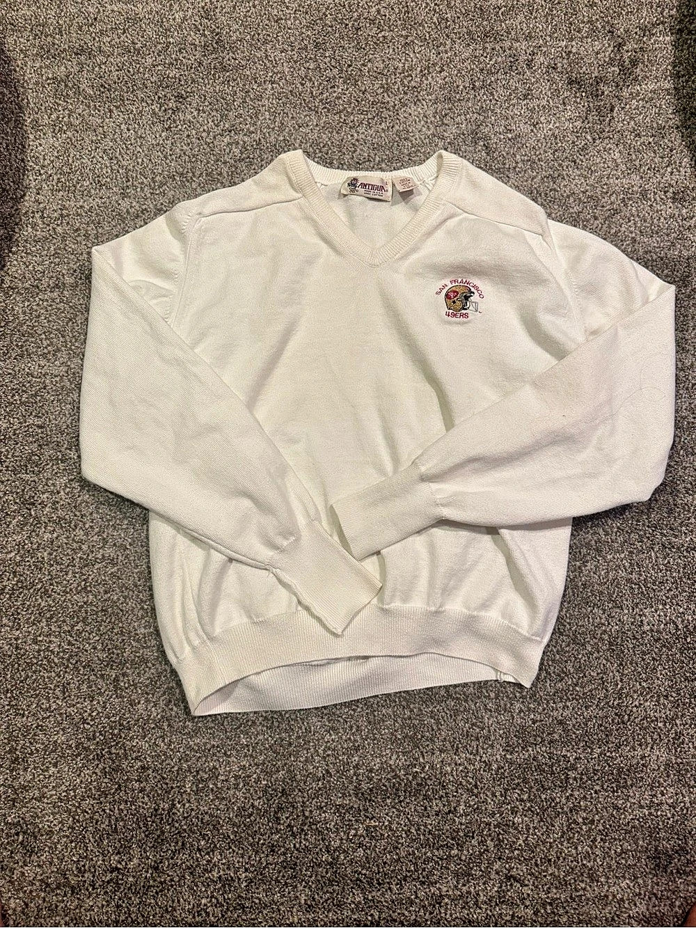Antigua Vintage San Francisco 49ers Cotton V-Neck Sweater Size Large